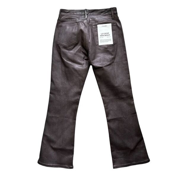 Frame Mahogany Le Crop Mini Boot Flare Jeans Size 25 Brown Bootcut Shiny NWT new - Picture 2 of 7